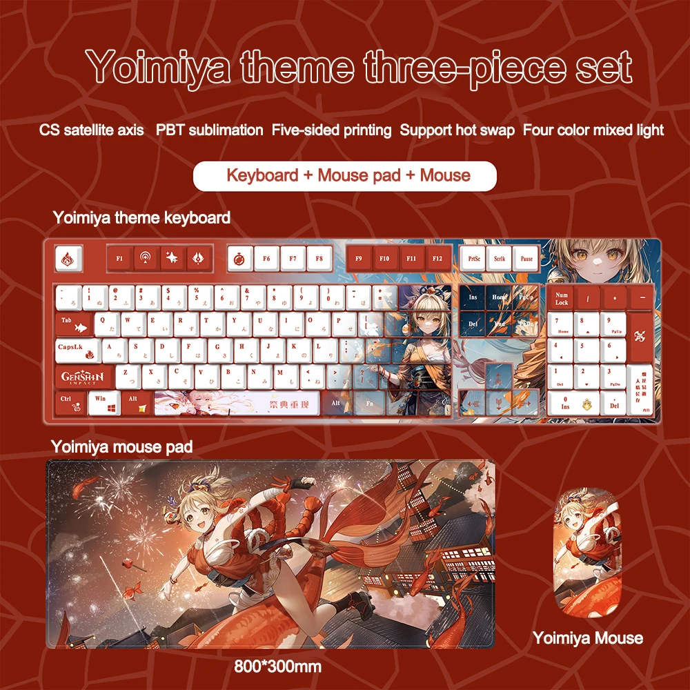 Wired Keyboard Genshin Impact Theme Keyboard Mousepad Mouse 3 piece set Furina Yae Miko Klee Computer Gamers Mouse Pad Keyboard