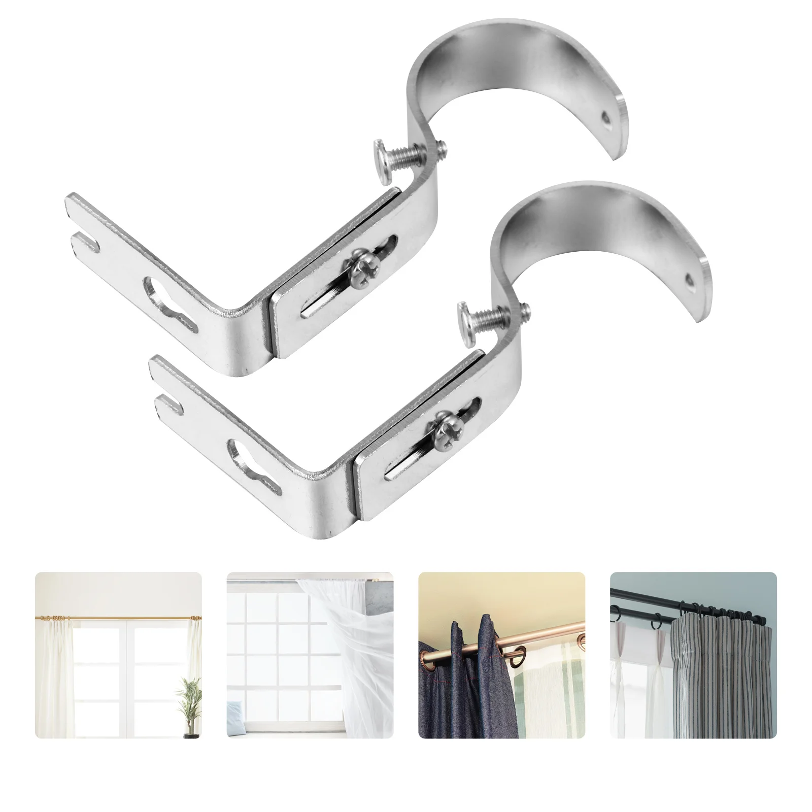 

2pcs Curtain Rod Holders Iron Wall Mount Bracket For Window Shade Wardrobe Shower Rod Use Drapery Bracket Adjustable Support