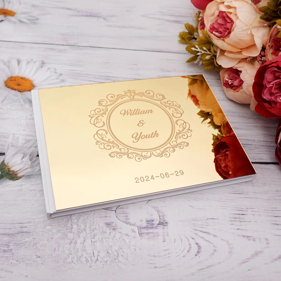 Personalized 25x18cm Wedding Custom Signature Guestbook Acrylic Mirror Cover Reception Book Engagement Party Commemorative Book