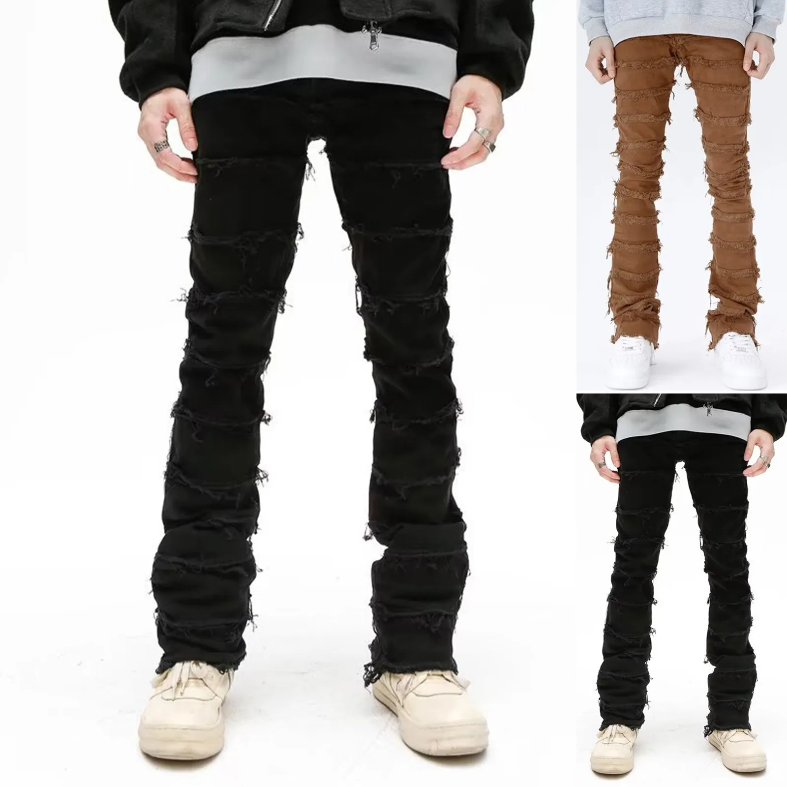 

Mens Straight Leg Slim Fit Personality Zipper Edge Hip Hop Design Jeans Relaxed Boot Jean