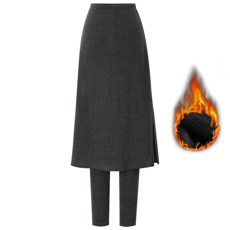 Damskie legginsy w stylu koreańskim z polarową podszewką, imitacja dwuczęściowych spódnic-legginsów, wysoki stan, wyszczuplające spodnie do kostek na jesień i zimę, odzież wierzchnia.
