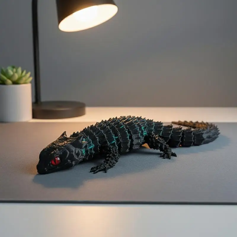 3D Printed Conjoined Lizard Cartoon Statue Movable Tail Ornament for Desktop Kids Room Decor GiftGood Quality view 6