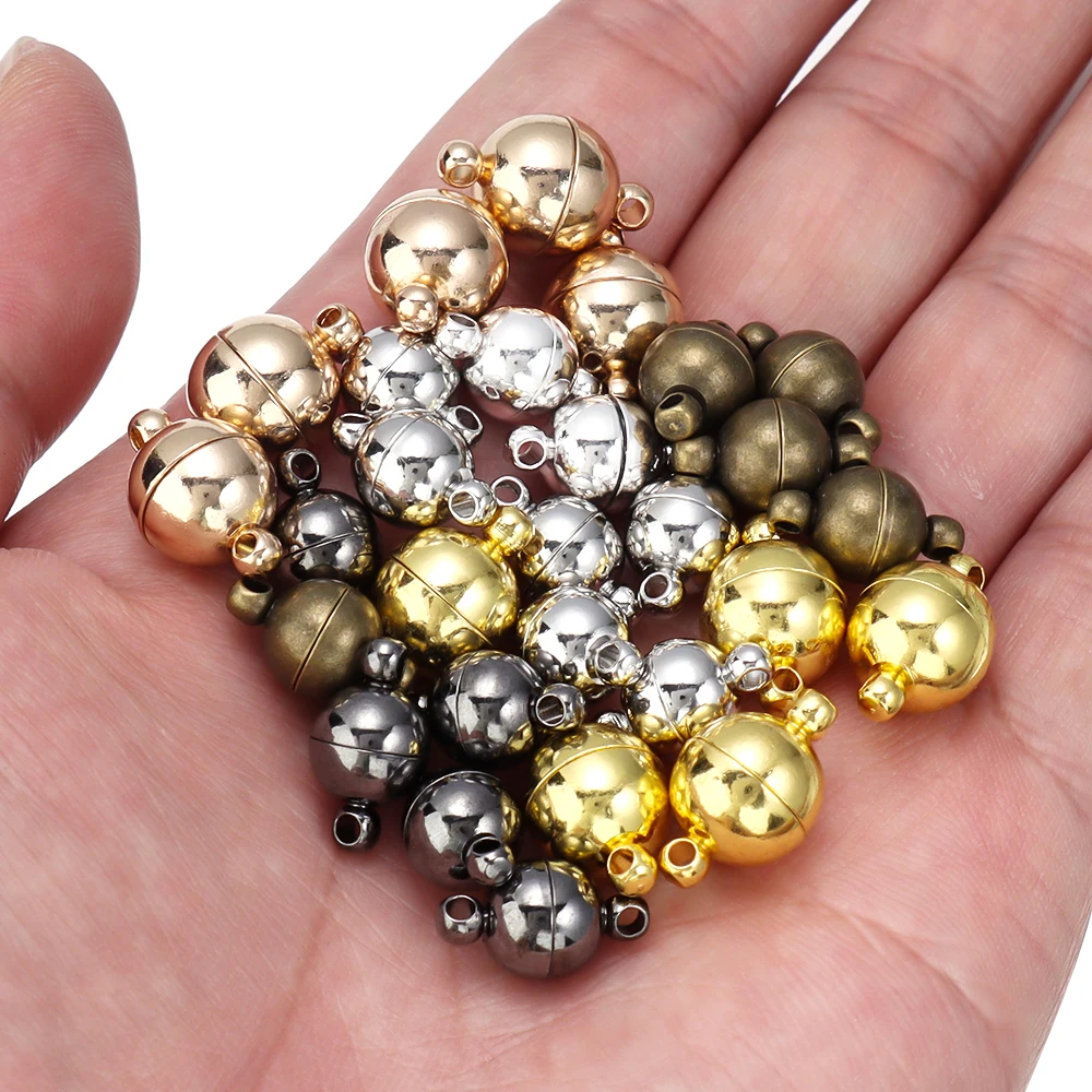 5 Sätze/los 6/8/10/12/14mm Runde Magnetische Verschlüsse Kupfer Ball Form Ende Schnalle Anschlüsse für DIY Schmuck Machen Armbänder Halskette – Detail 7