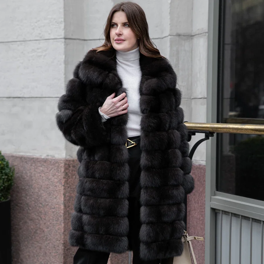 

Women Fur Coats Genuine Fox Fur Coat Luxury Warm Winter Jackets Black Long Real Fur Jackets High Quality New Arrival