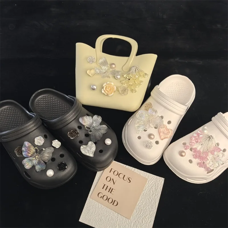 Cute Pearl Heart Butterfly Shoe Charms Elegant Camellia Lily of The Valley Ornaments DIY Decor Accessories for Hole Shoes