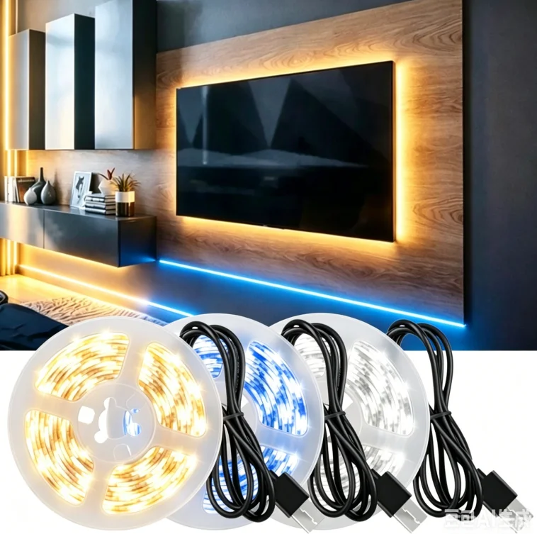 USB Flexible 5050 LED Strip DC5V Self Adhesive Tape Lights TV Backlight Kitchen Wardrobe Stair Display Cabinet Indoor Home