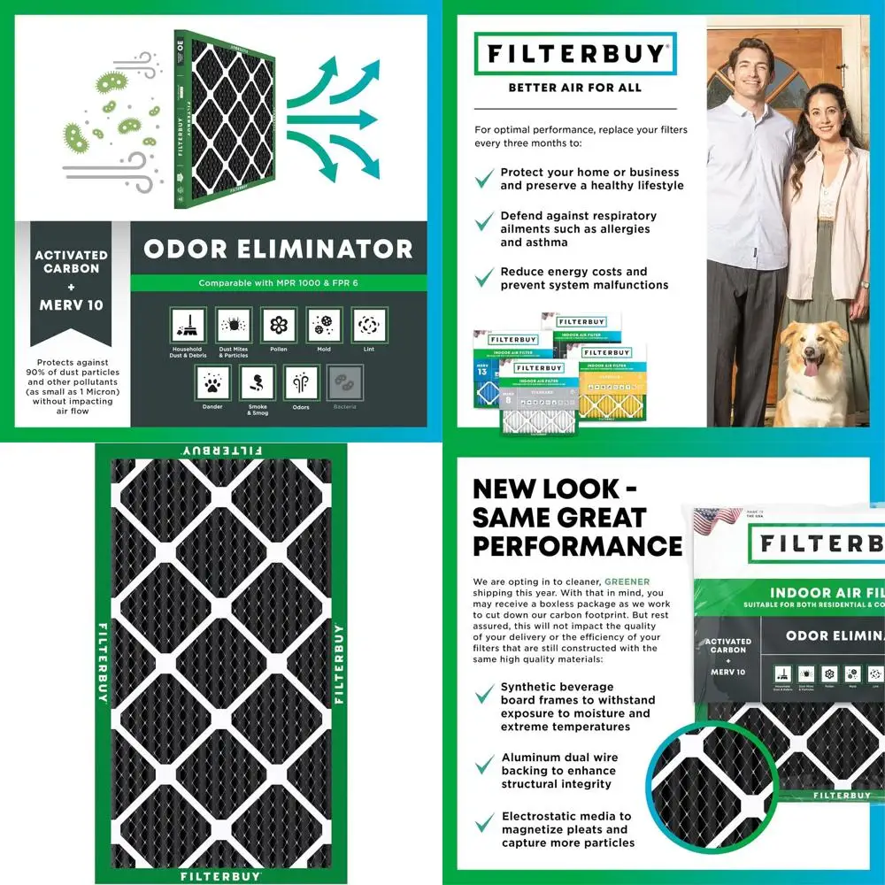 

2-Pack MERV 10 Air Filters with Activated Carbon for Odor and Allergy Relief, HVAC AC Furnace Replacement (Actual Size: 11.88 x