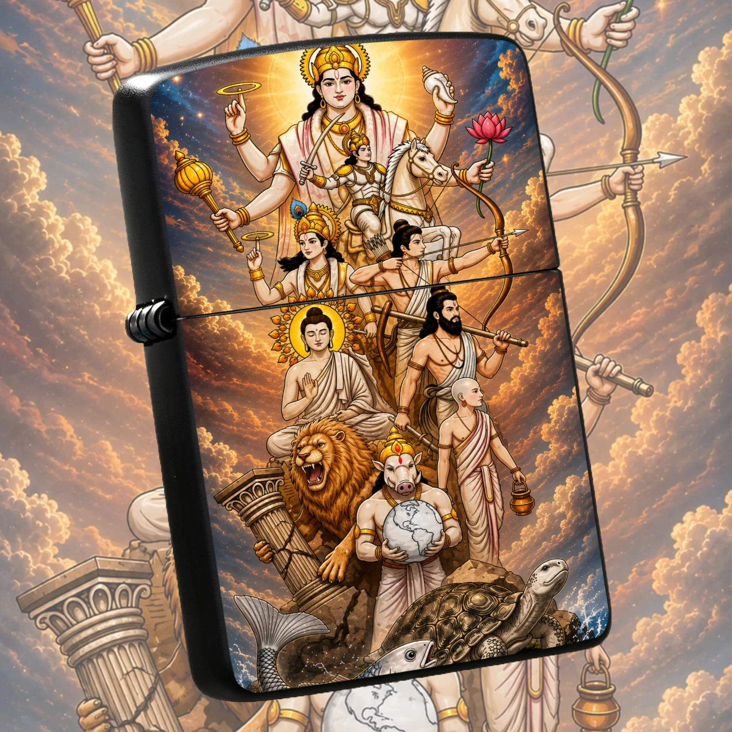 Hindu Vishnu Ten Avatars Themed Lighter, Exquisite Mythological Art Decor, Cultural Heritage Collectible, Multi-Scenario Usable Daily Ignition Tool, Thoughtful Festival Gifting Present For Devotees And Art Lovers A Humorous And Interesting