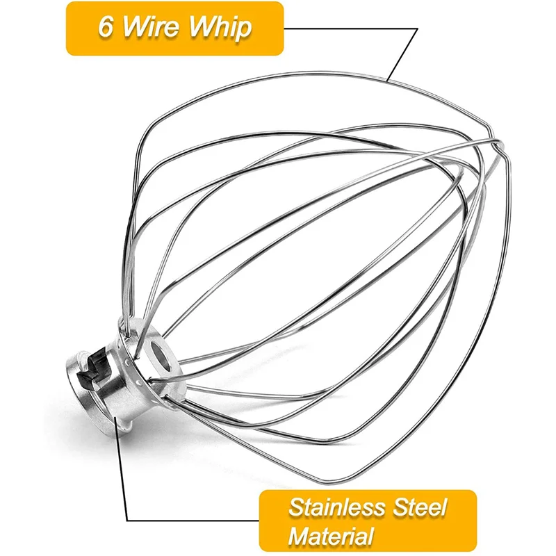 

5X KN256WW 6-Wire Whip Attachment For Kitchenaid 5-6 Quart Bowl-Lift Stand Mixer Replacement, Egg Cream Stirrer
