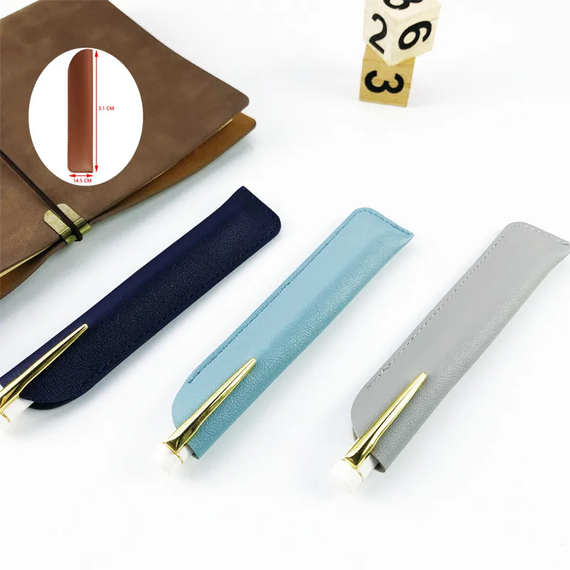 1PC Wear-resistant And Scratch-resistant PU Leather Pencil Case Solid Color Pen Protective Sleeve Small Sign Pen Cover