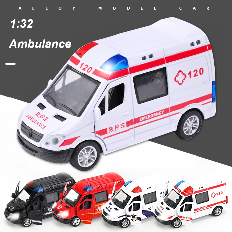 1:32 Simulated Ambulance Model Sound and Light Pull-back Finale Alloy Car Model Double-door Children\'s Alloy Car Toy Gift