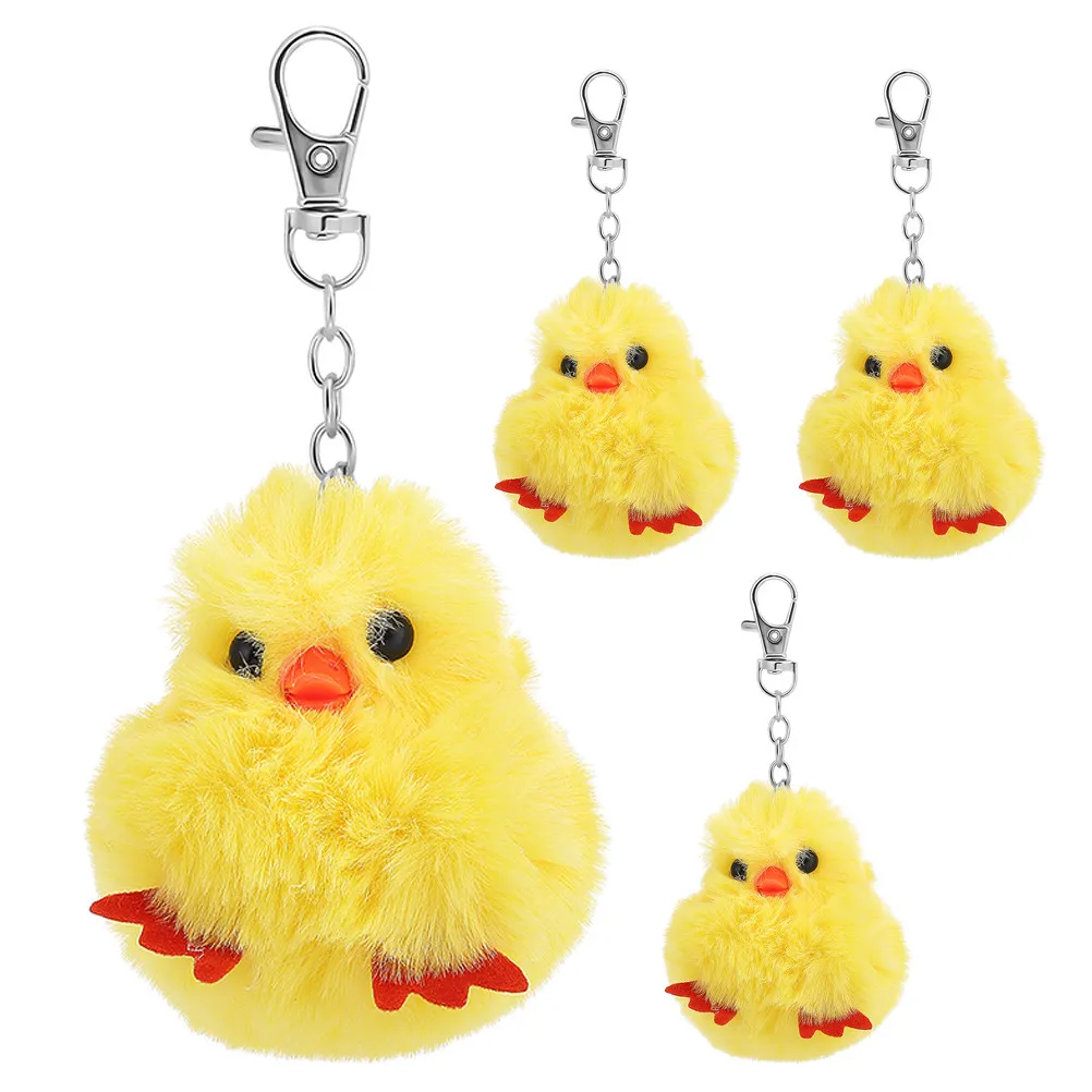 

4Pcs Stuffed Animal Keychain Cute Chick Cartoon Hanging Ornament Bag Pendant Key Rings Accessories Decorative Keychain
