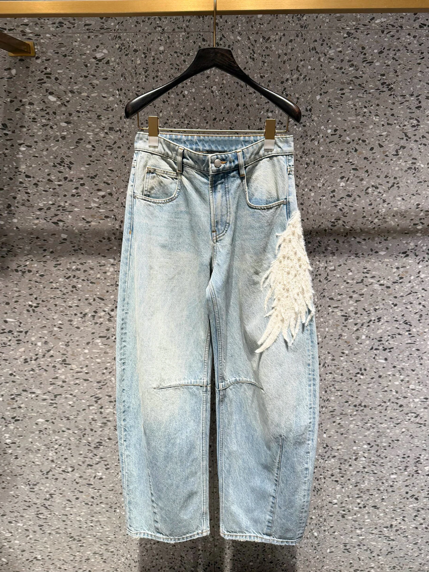 

Женские джинсовые джинсы с высокой талией и широкими штанинами премиум-класса с модным дизайном Sensation Waed Diamond Embellied Casual Commute Blue