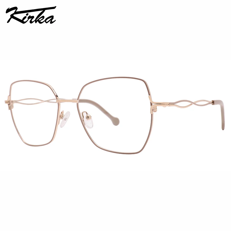 Kirka Eyeglasses Cat Eye Big Lenses Metal Frames Hollow-Carved Eye Temples Women Glasses Ultralight Optical Glasses MW1055