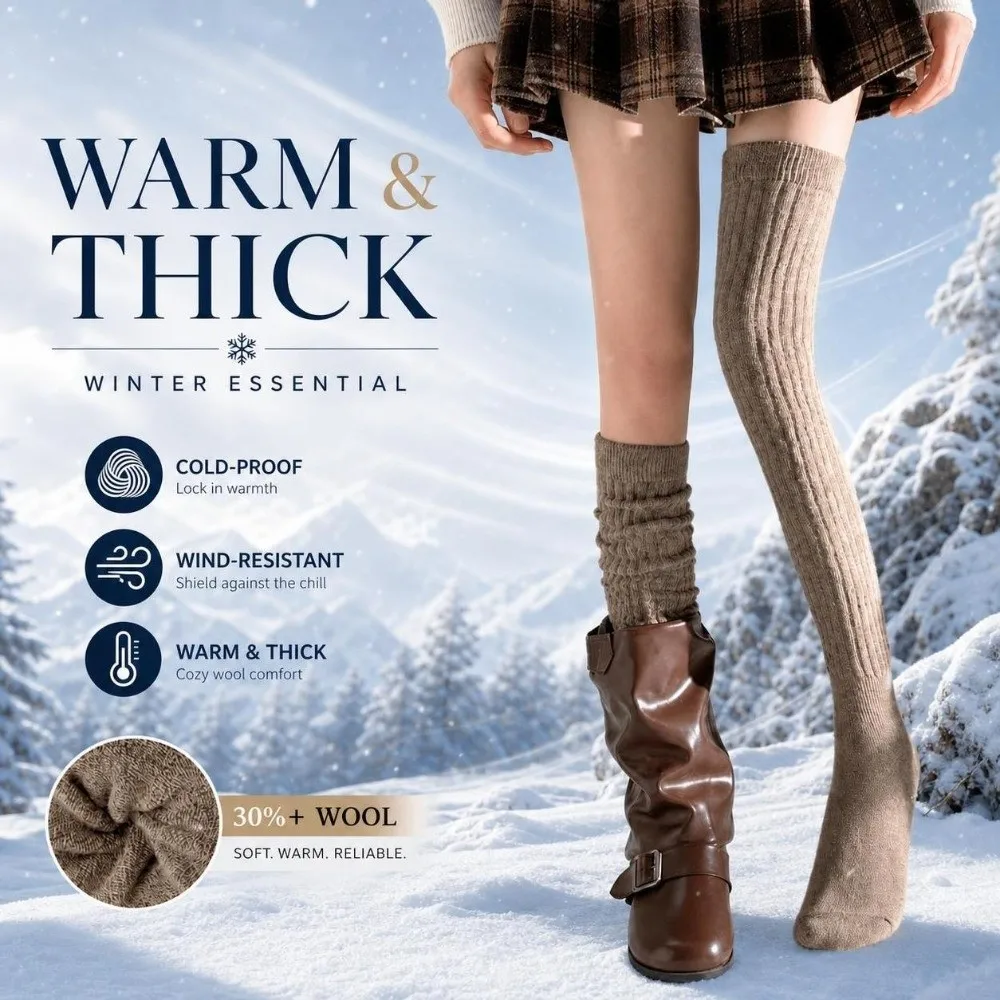 1 pair New Pleated Slouchy Over-Knee Socks Thick Stacked Thigh-High Socks Warm Winter Socks Women