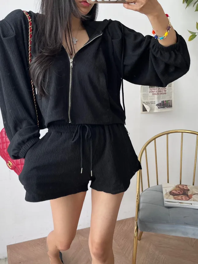 

Повседневный комплект с тонкой толстовкой, женский свободный утягивающий топ, комплект из двух предметов, лето-осень, новый коврик для сна, плоский цвет