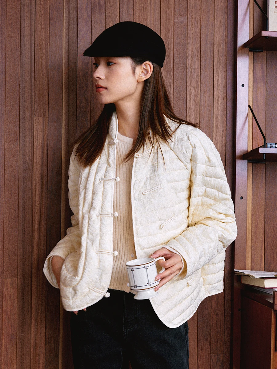 

Fay-Fayee Lazy Embroidered Design down Jaet Women's Nylon Fabric Buttoned Coat Loose Fit Sle Winter New Arrival