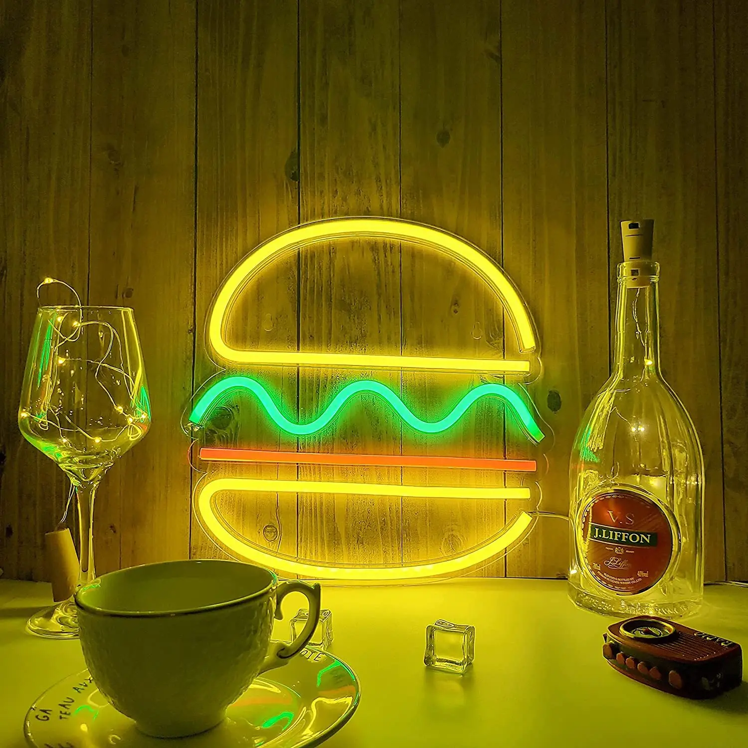 Hamburger Neon Light Neon Sign for Party Wedding Birthday Fast Food Shop Restaurant Wall Hanging LED Light Home Decoration