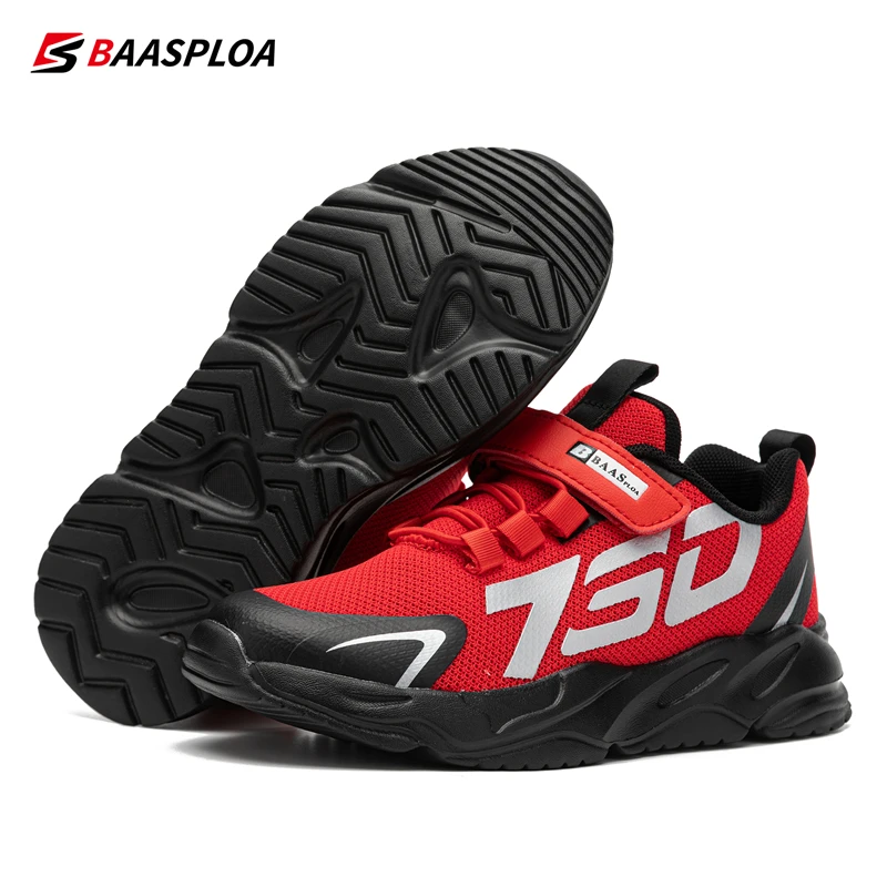 Baasploa New Running Shoes Kids Fashion Lightweight Breathable Velcro Sports Shoes Childrens Outdoor Casual Non-slip Sneakers