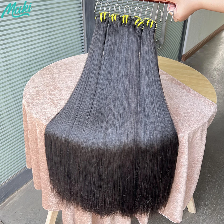 Super Double Drawn Bundles Bone Straight Human Hair Double Weft Unprocessed Raw Virgin Hair Weave Extensions #1B Natural Color