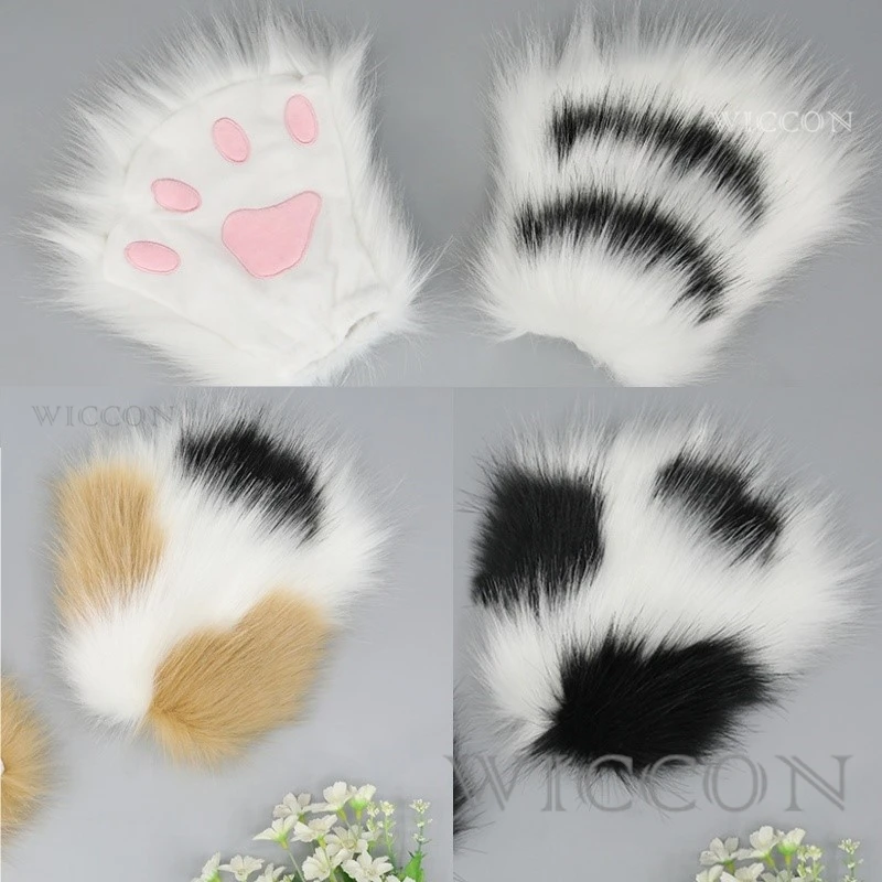 Furry Gloves Kig Fursuit Kigurumi Cosplay Plush Gloves Full SeasonGloves Claw Black White Multicolor Claw Cute Cool Furry  Gift