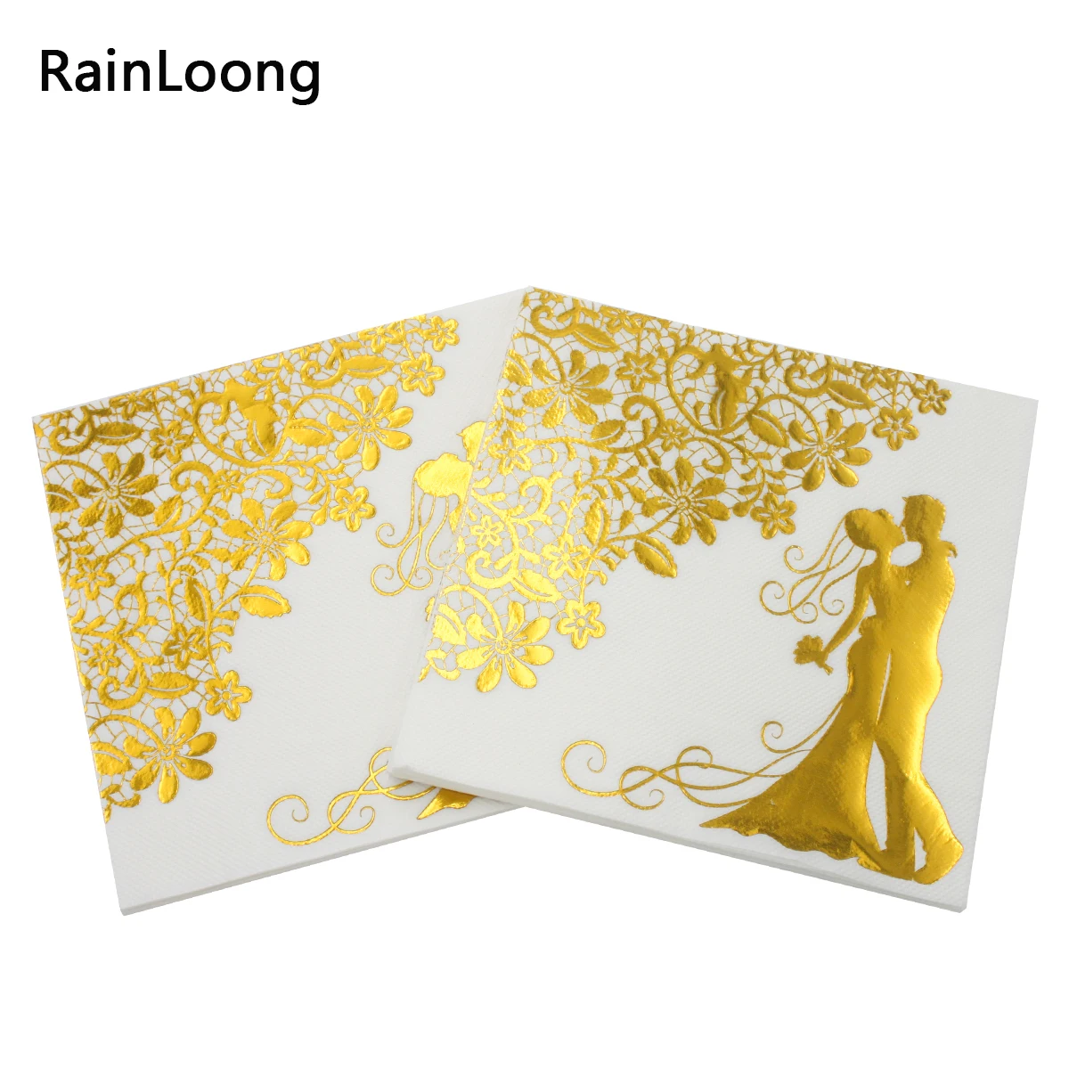 [RainLoong] Bridegroom And Bride Print Foil Paper Napkins Tissue Serviettes For Wedding Party Decoration 33*33cm 2 Plys