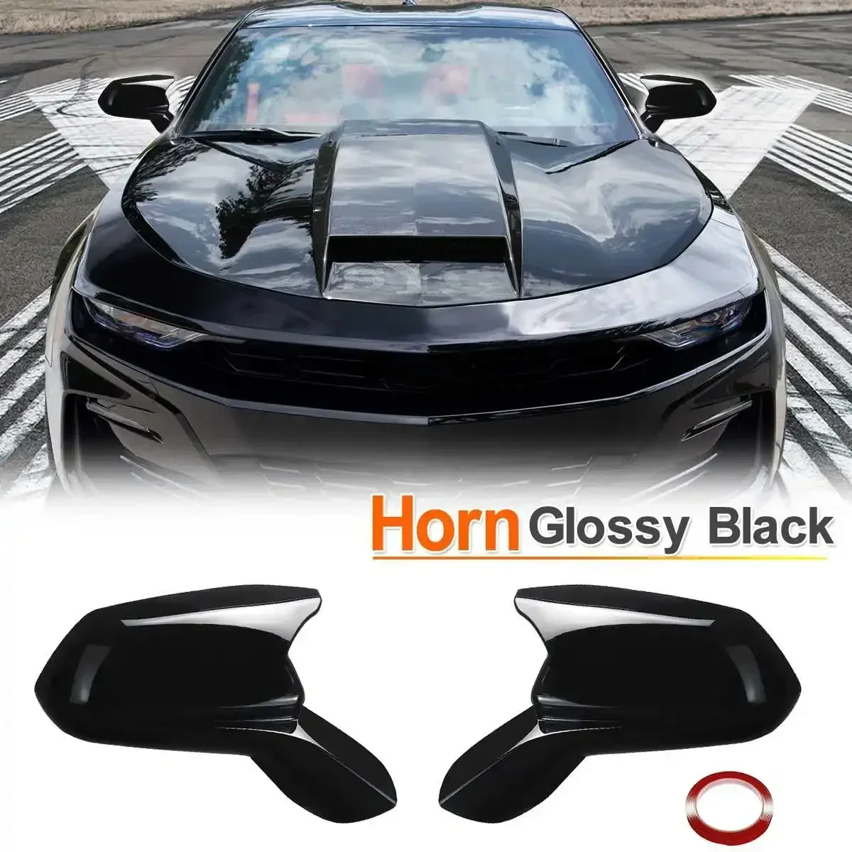 Rearview Mirror Cover Side Wing Rear View Mirror Case Cover Glossy Black For Chevy Camaro SS RS ZL1 LT 2016-2021