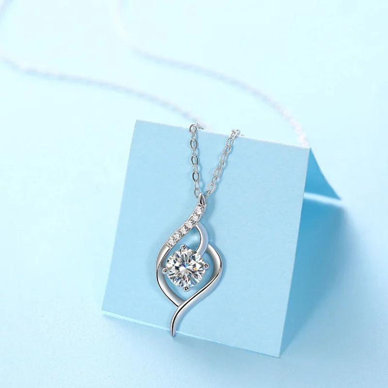 Full Moissanite Necklace for Women Twisted Pendant Necklace Choker Chain s925 Sterling Silver Fine Jewelry Choker Colar de Prata