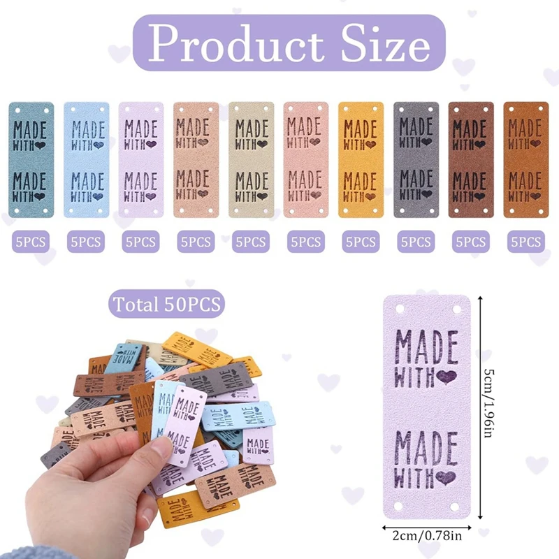 50PCS PU Leather Label Handmade Tag Label Faux Leather Label Embossed Tag Embellishment Knit DIY Replacement Accessories