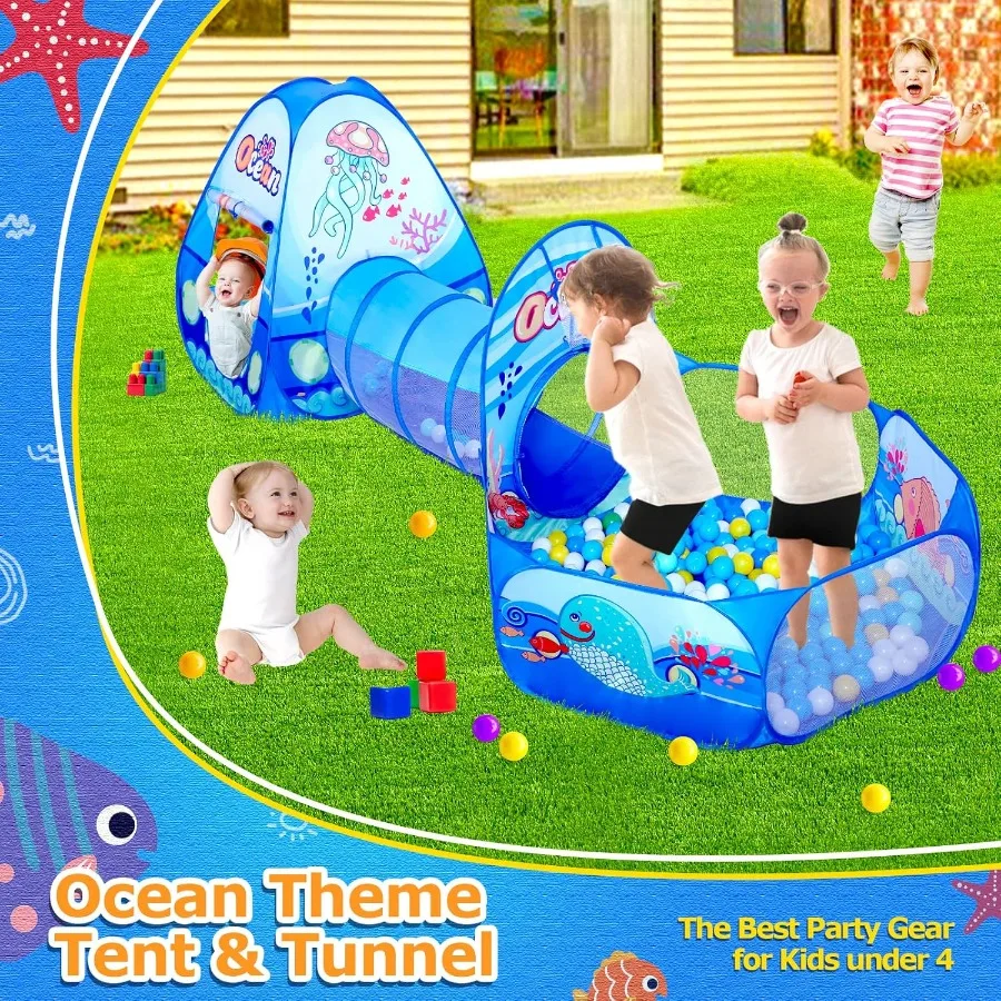 Tienda de juegos 3 en 1 con túnel de juego, linterna de proyección de pozo de bola para niños y niñas, casa de juegos emergente, juguete para bebé Indoo
