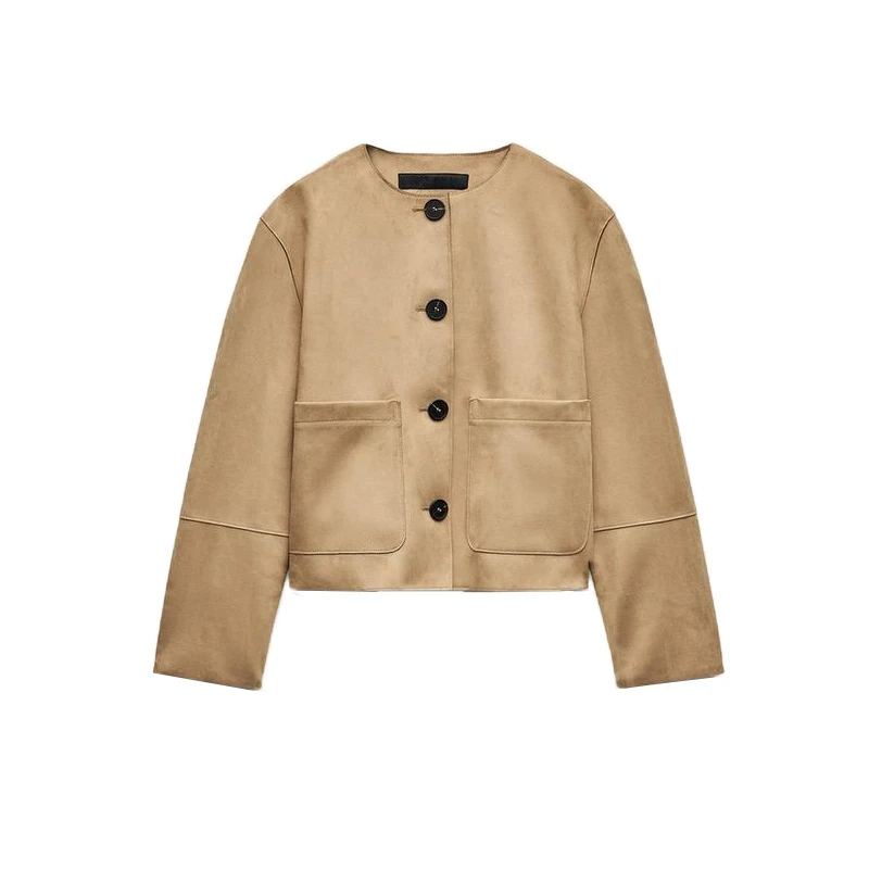 レディース 春新作 ベルベット風 ラウンドネック ロング丈 ジャケット コート ポリエステル繊維 ストレート チューブ 通勤 スタイリッシュ シングルピース