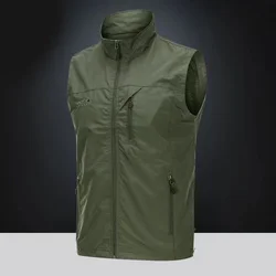 Spring and Summer Thin Middle and Elderly Casual Vest Men's Solid Standing Neck Breathable Vest Large Loose Shoulder Coat