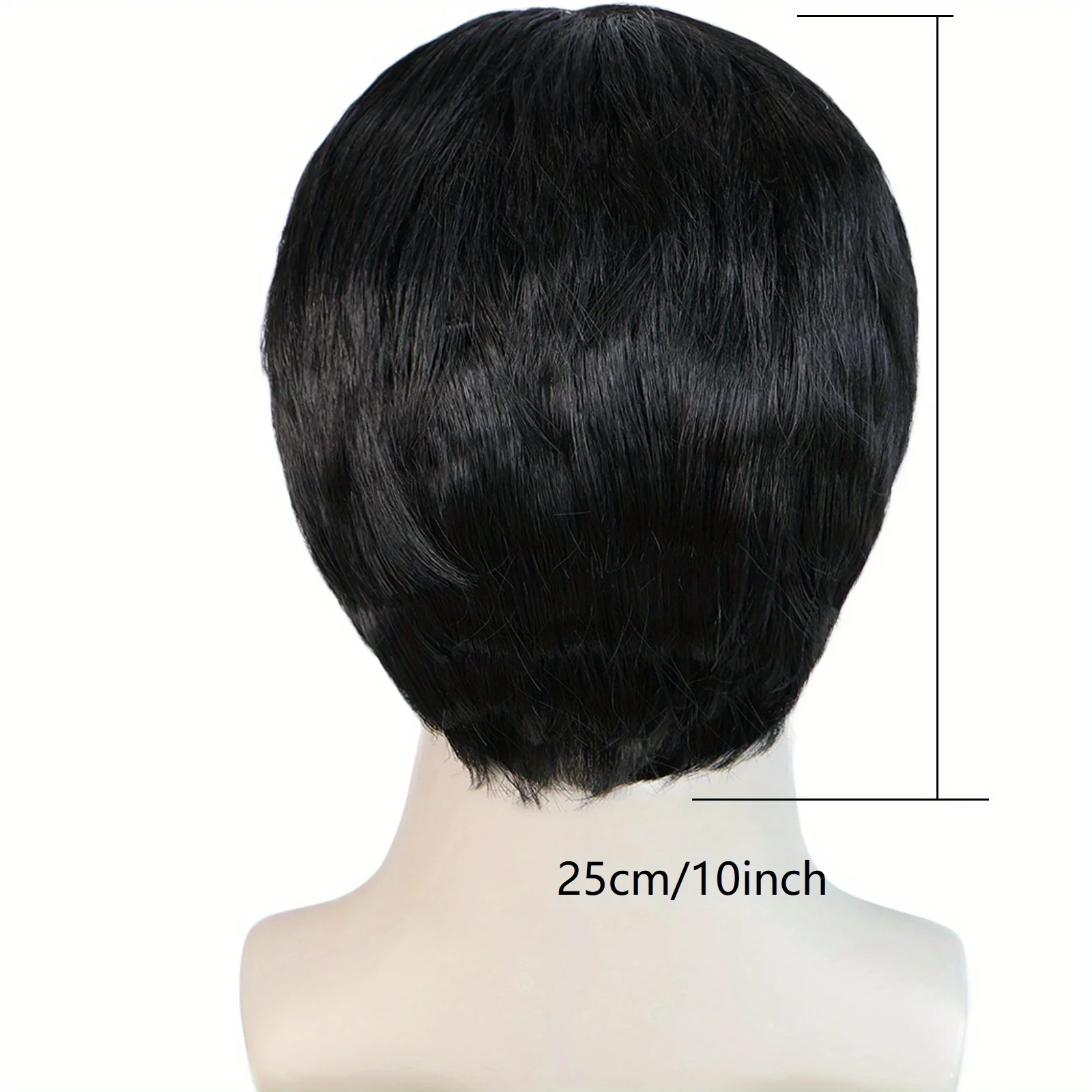 Heren anime-stijl rechte zwarte synthetische vezel cosplay pruik met baard - hittebestendig verstelbare hoofdband duurzaam kostuum