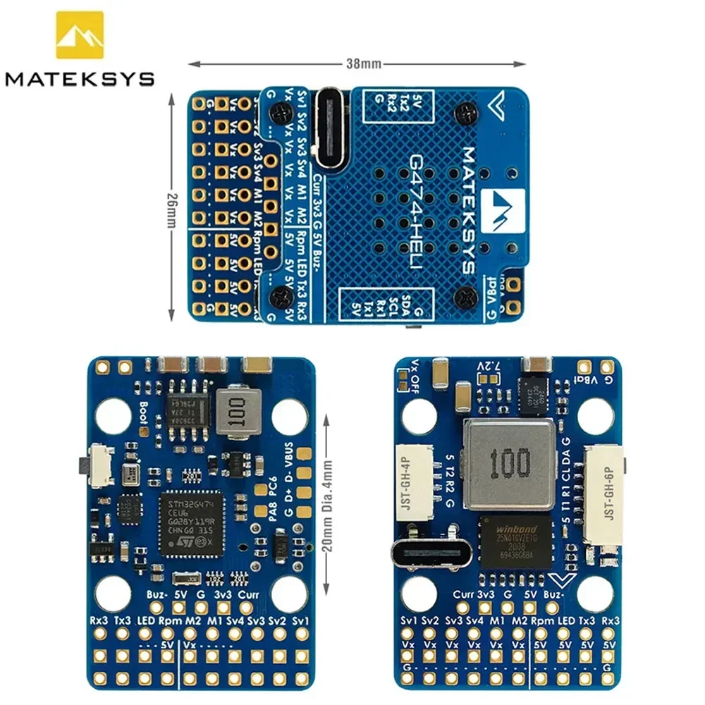 MATEKSYS G474-HELI RC เฮลิคอปเตอร์ FLYBARLESS CONTROLLER 2-6S LIPO ในตัว STM32G474/ICM42688P/SPL06L/2x BEC/เฟิร์มแวร์ Rotorflight