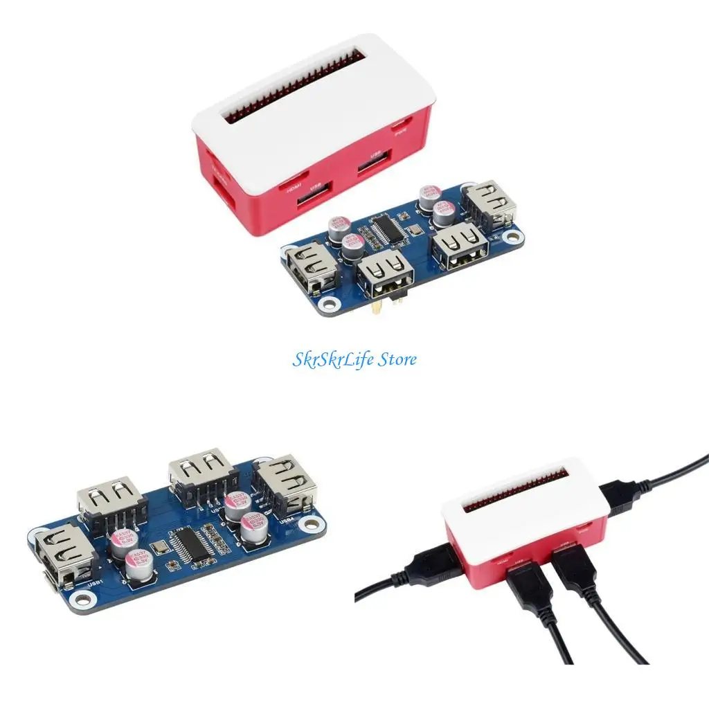 E65E USB Hub Hat Hat Board partida para RPI 0 2 W WH 3A 3B 3 MODELA B 4 4B Caixa Acessórios