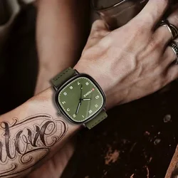 Retro Military Green Watch Quartz Movement 40Mm Leather Strap Luxury Business Men's Watches Clock