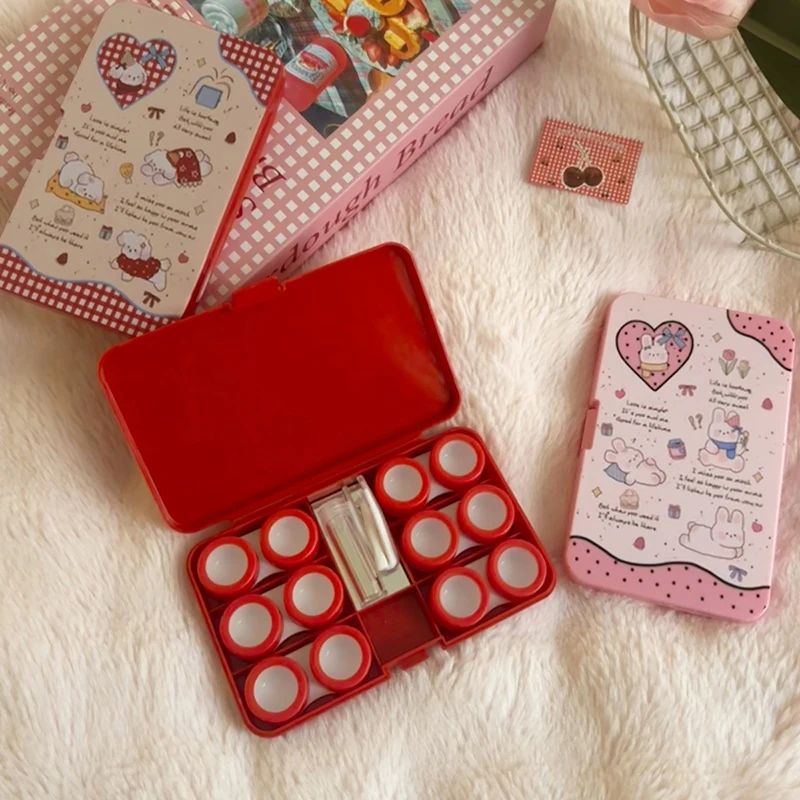Caja de almacenamiento de lentes de contacto estilo dibujos animados, contenedor portátil para ojos de pupila de belleza, 6 pares