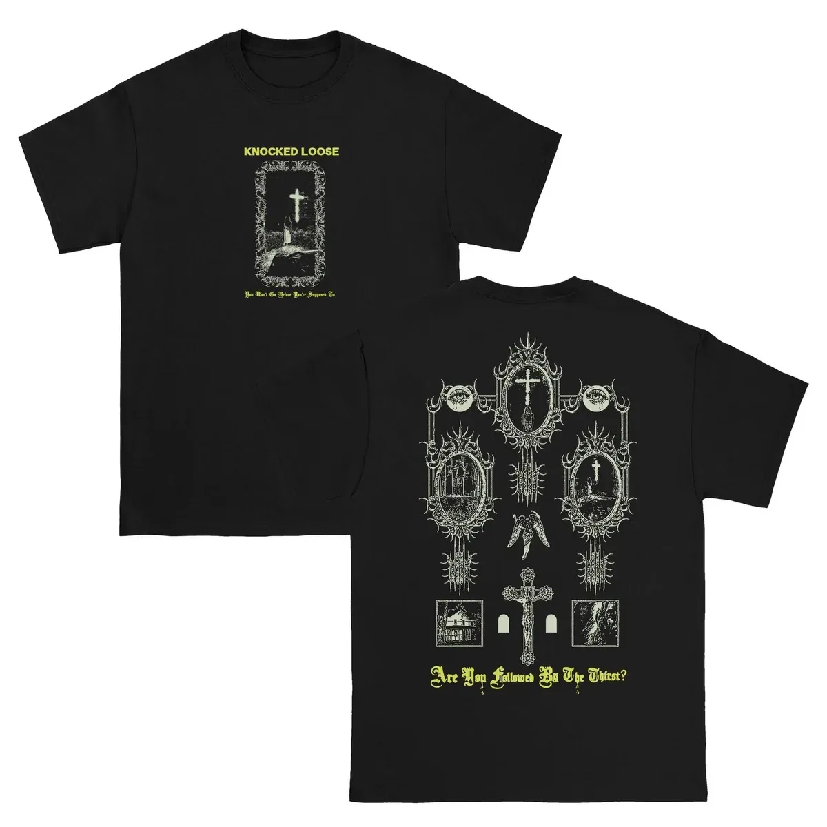 Knocked Loose Unisex T‑Shirt,front Fragmented Panel Print Back Live Show Collage Double Print,energetic Hardcore Tee for Metal