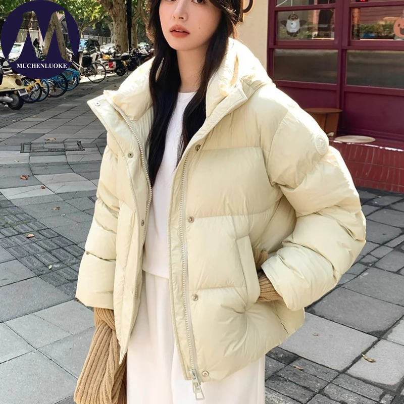 

Женский зимний пуховик с длинными рукавами, 2025 г., элегантная толстая теплая повседневная корейская модная свободная хлопковая парка с капюшоном