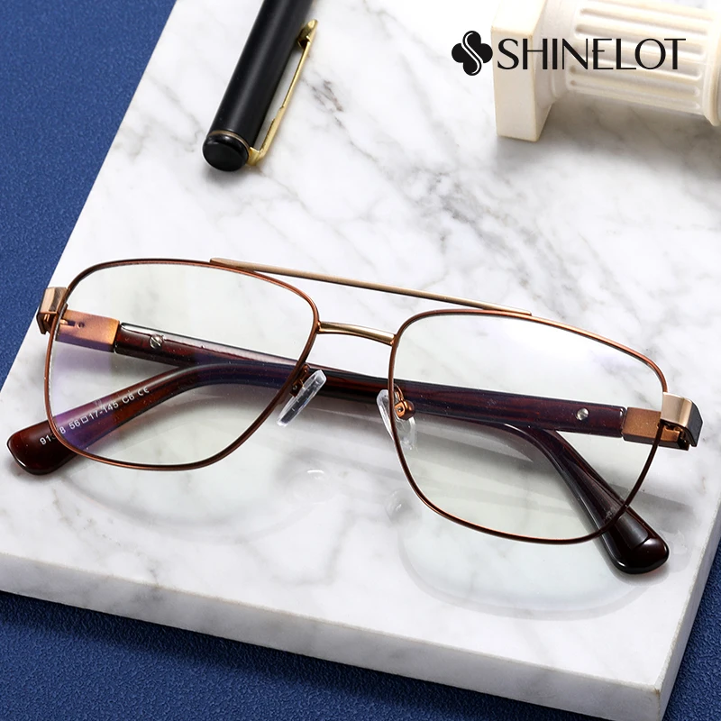 

91378 Medical Grade Metal Men Double Bridge Eyeglasses Prescription Frame Spectacles Durable Eyewear American Star Glasses