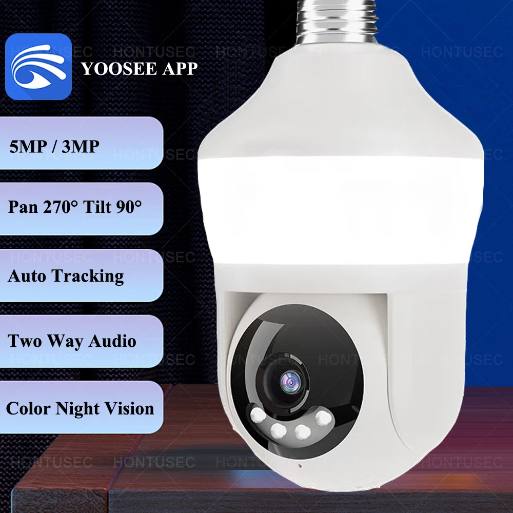 YOOSEE E27 Wifi Bulb Camera 5MP Wifi PTZ Colorful Night Vision Two Way Audio Baby Monitor Auto Tracking Wireless Security Camera