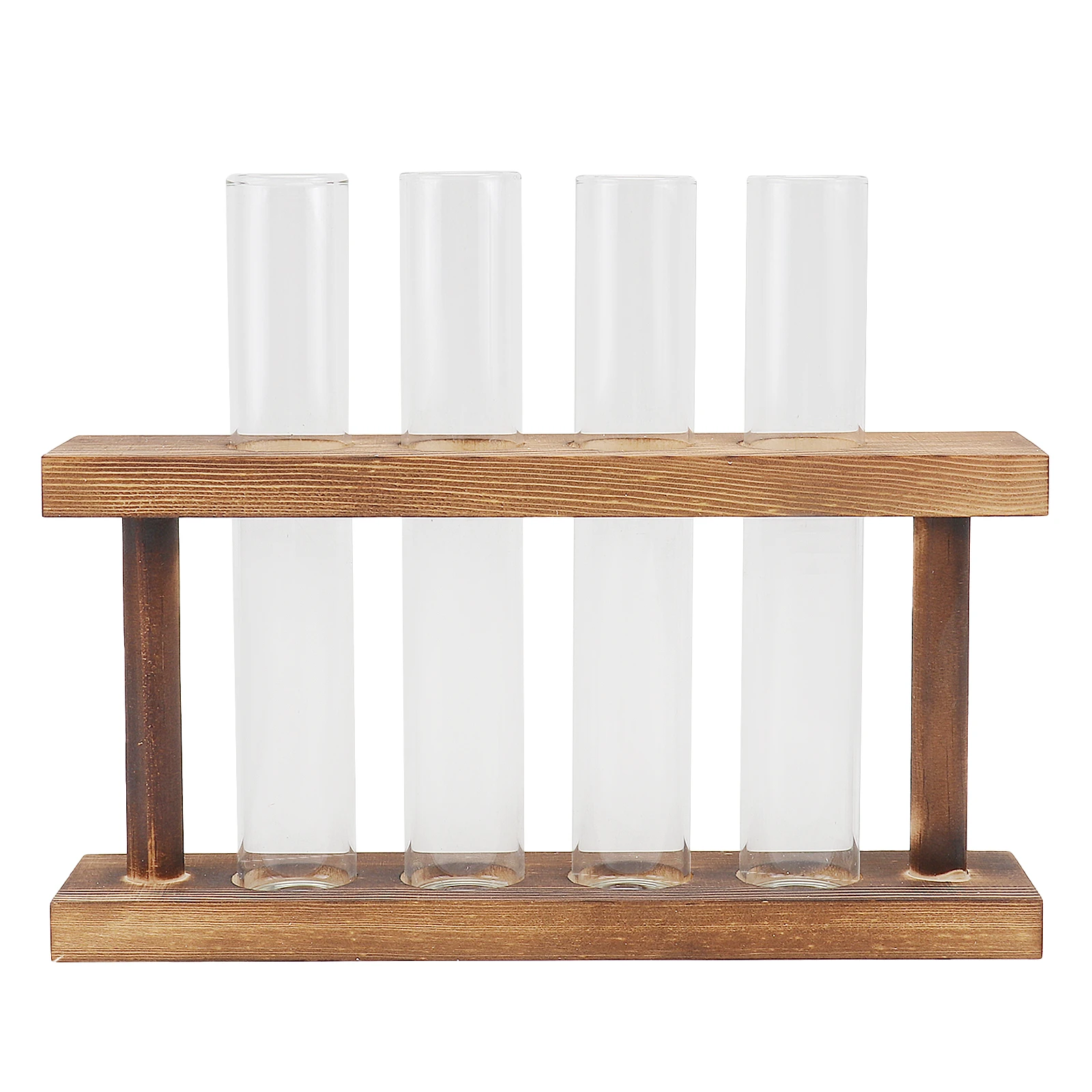 4 Glass Test Tube Vase Wooden Rack Hydroponic Planting Container Water Cultivation Decorative Bud Terrarium Home Accessories