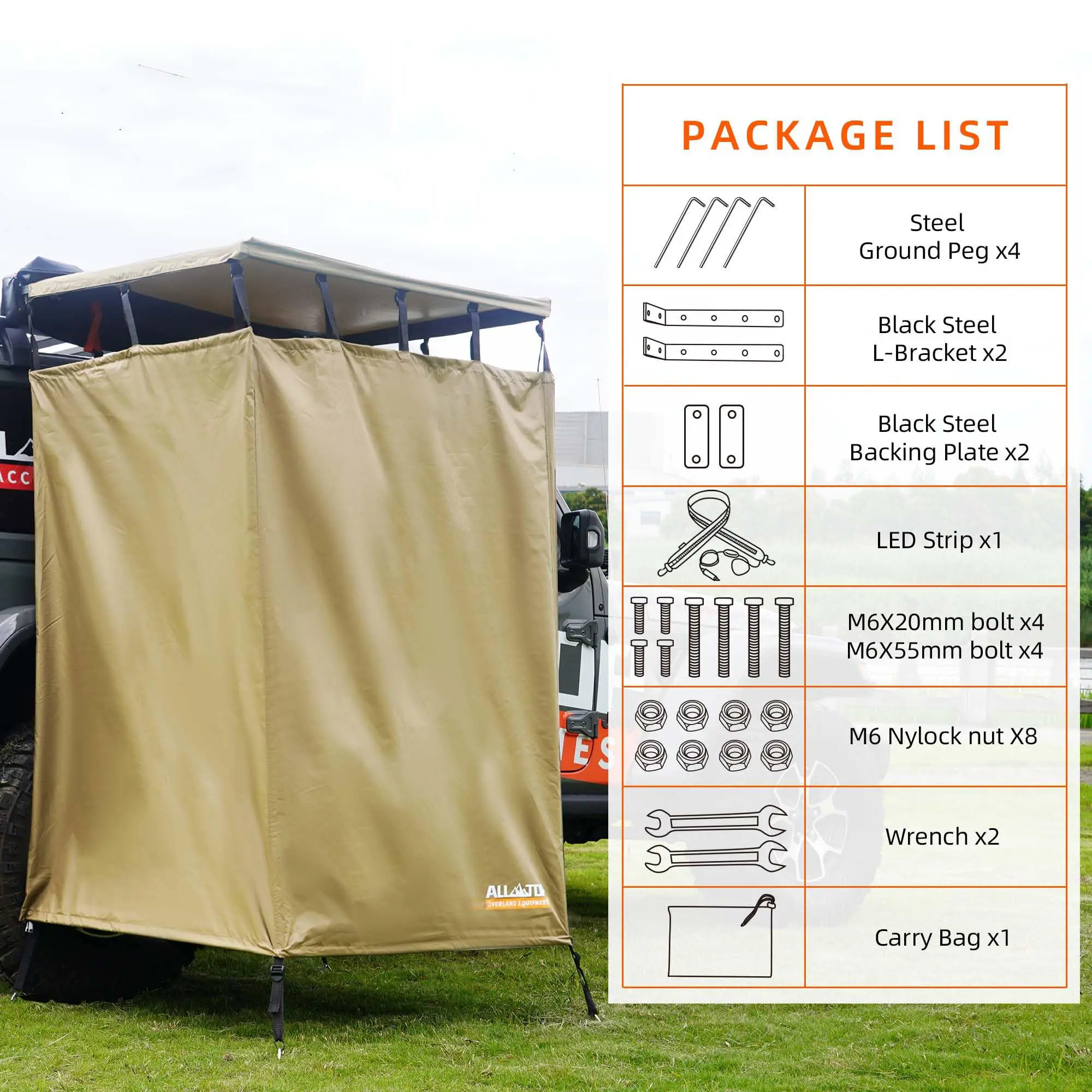 Covered All Round Offroad Shower Tent Car Side Shower Tent With Led Light Suitable All Car Heights view 4