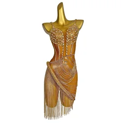 Gold Rhinestones Chains Transparent Short Dress Birthday Celebrate Prom Gowns Evening Costume Dance Performance Dress Liehu