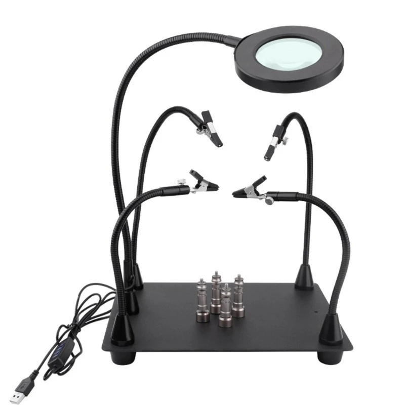 Multifunctional Helping Hands Soldering Station with 6x Magnifying Glass Light Soldering Aid Fixture for Precise Repairs