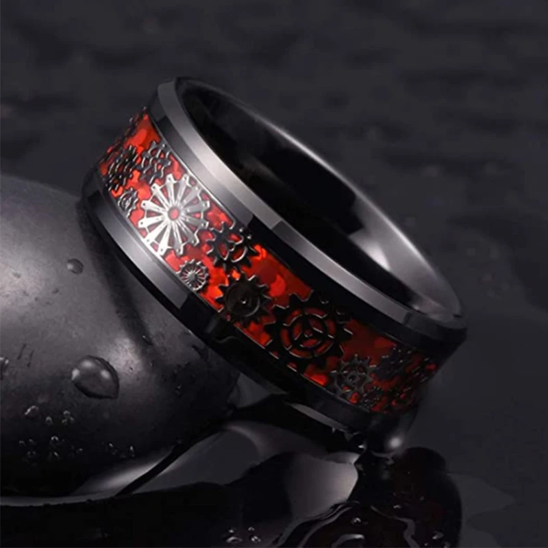 2024 New 8MM Stainless Steel Ring Men's Steam Punk Gear Women's Engagement Charm Jewelry Anniversary Gift