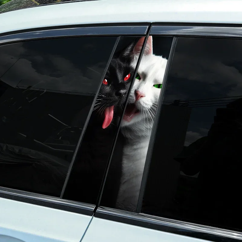 

1PC Black and White Cat Car Stickers Auto B Pillar Waterproof Center Column Decoration Cover Scratch DIY Car Doors Pillar Decals