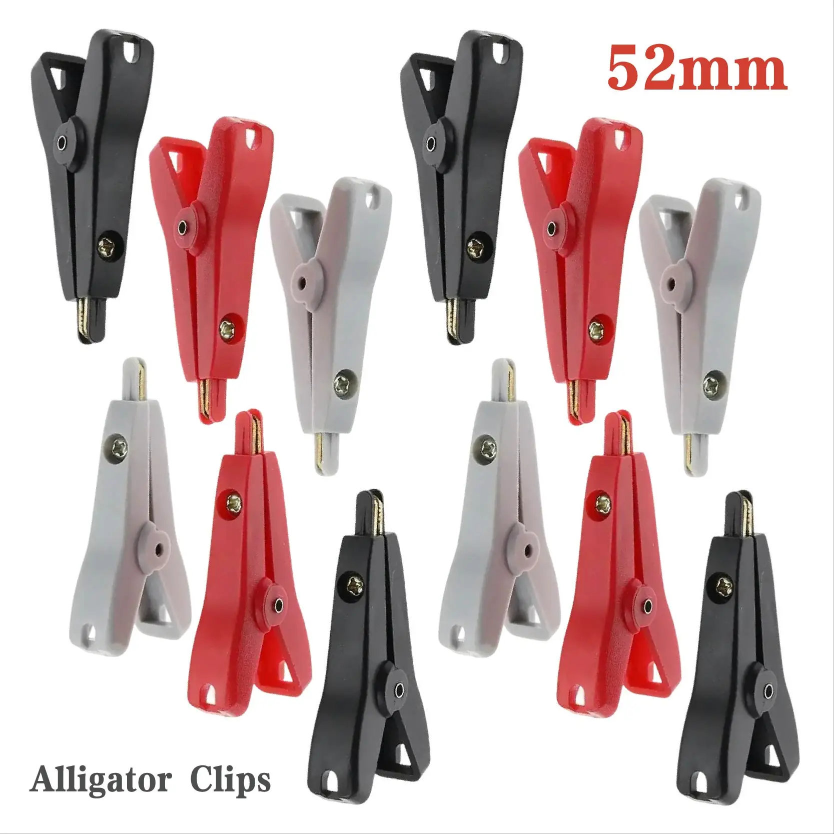 2pcs 52mm Alligator Kelvin Clamps Copper Gold Plated Crocodile Clips Grey+Black+Red Alligator Clamp Flat Crocodile Clip
