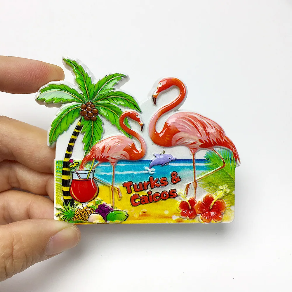 

Turks & Caicos 3D Resin Fridge Magnets - Tropical Flamingos, Palm Trees, Beach Scene Decor - Cute & Fun Room & Home Decor Magnet