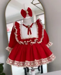0-12Y Baby Girl Autumn Red Turkish Vintage Princess Dress for Birthday Holiday Easter Photography Eid Christmas C78